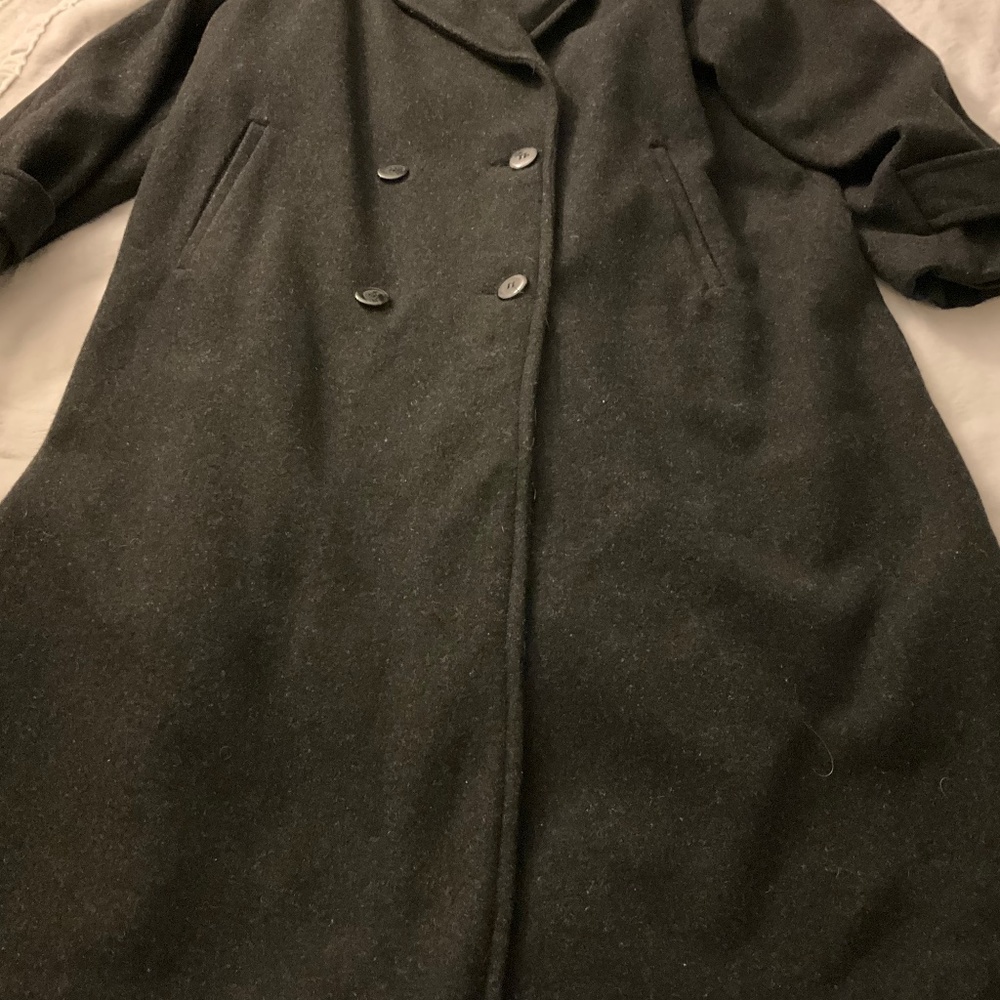 Women Stephanie Mathews Winter Coat Size 16 Black 100% Wool Lining 100% Polyeste